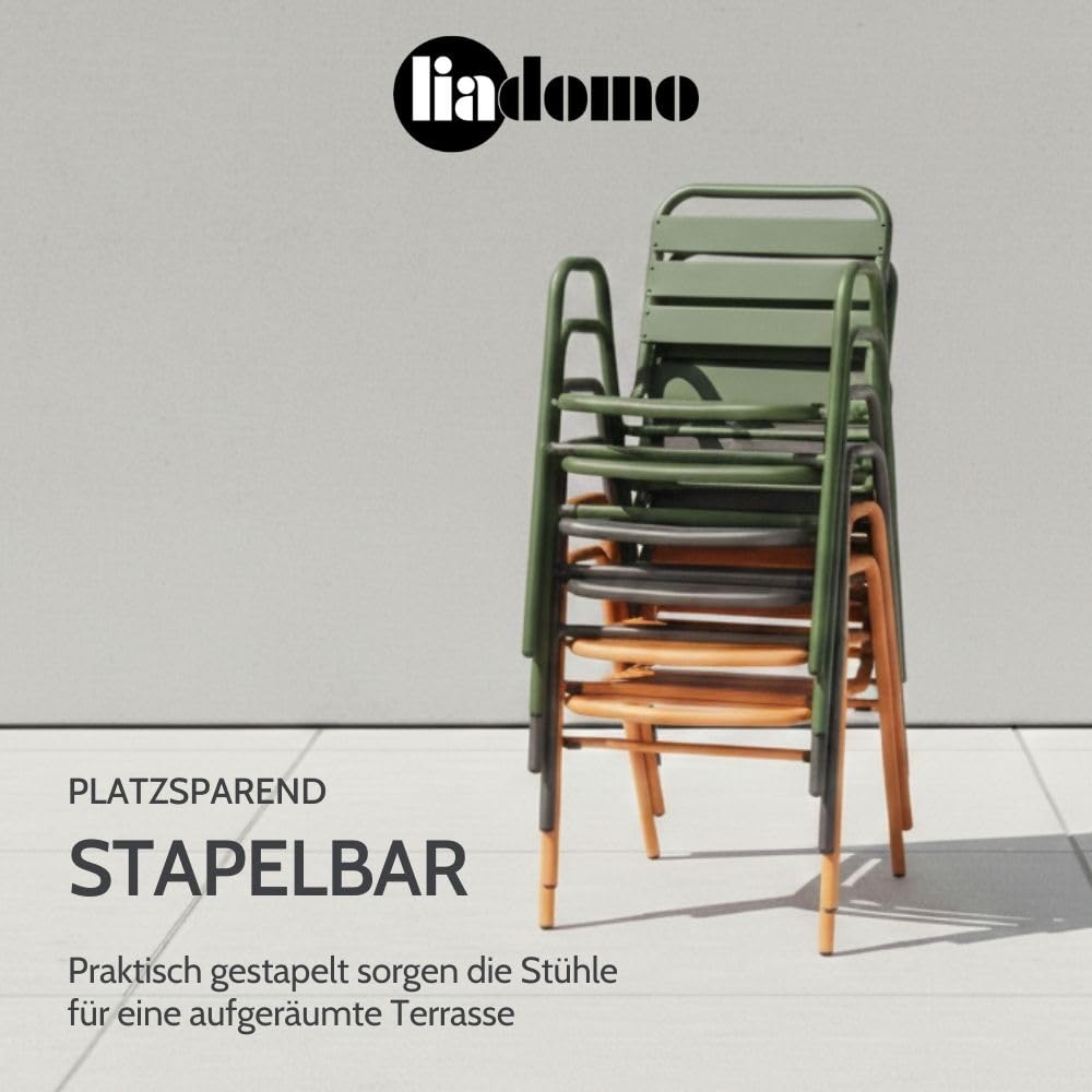 Gartenstuhl 2er-Set Lesina - 2 Stück Stapelstuhl - Aluminium-Gestell orange- wetterfest - stapelbar - Bistrostuhl - fertig montiert - für Garten, Terrasse, Balkon