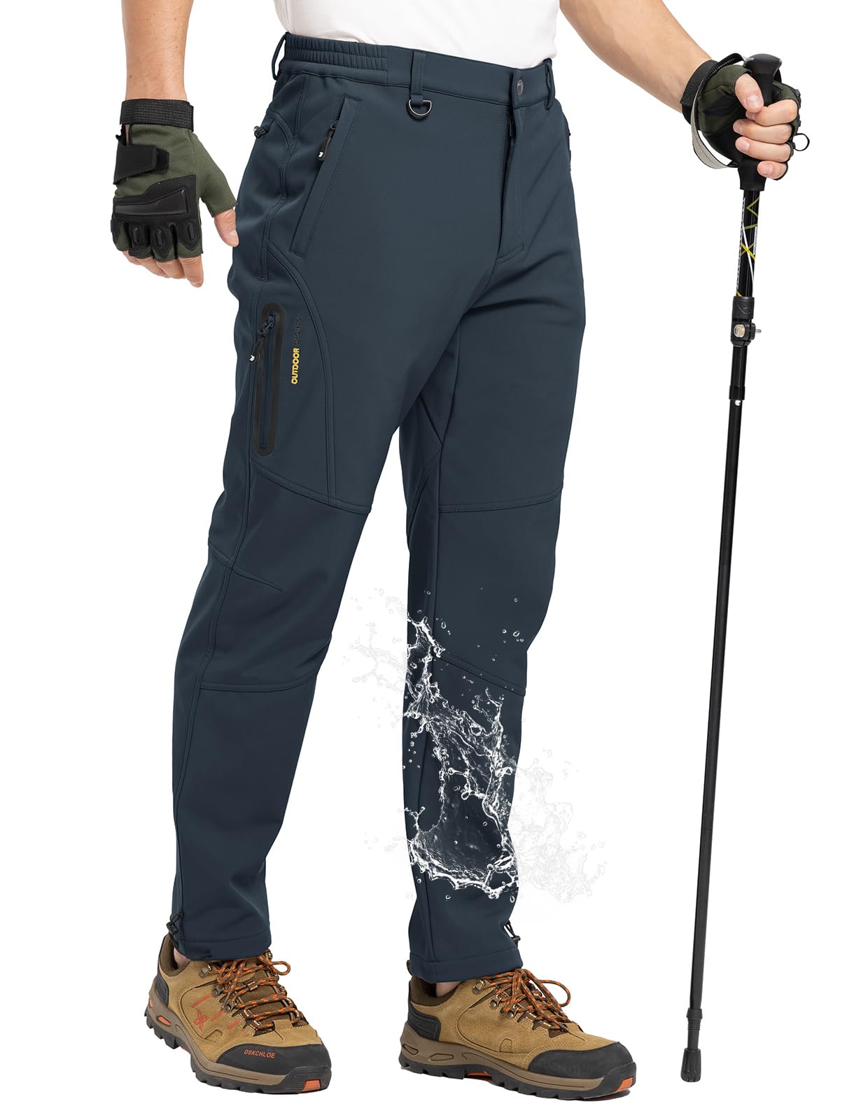 TBMPOY Herren-Schneehose, Fleece-gefüttert, Wandern, Winter, wasserdicht, Softshell-Ski, Outdoor, isolierte Kletterhose, Reißverschlusstaschen