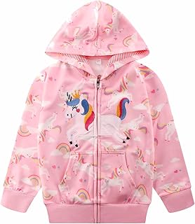 Girls Zip Up Hoodie Jacket Toddler Unicorn Rainbow Sweatshirt Kids Hooded Coat Casual Outerwear Size 2-7 Years