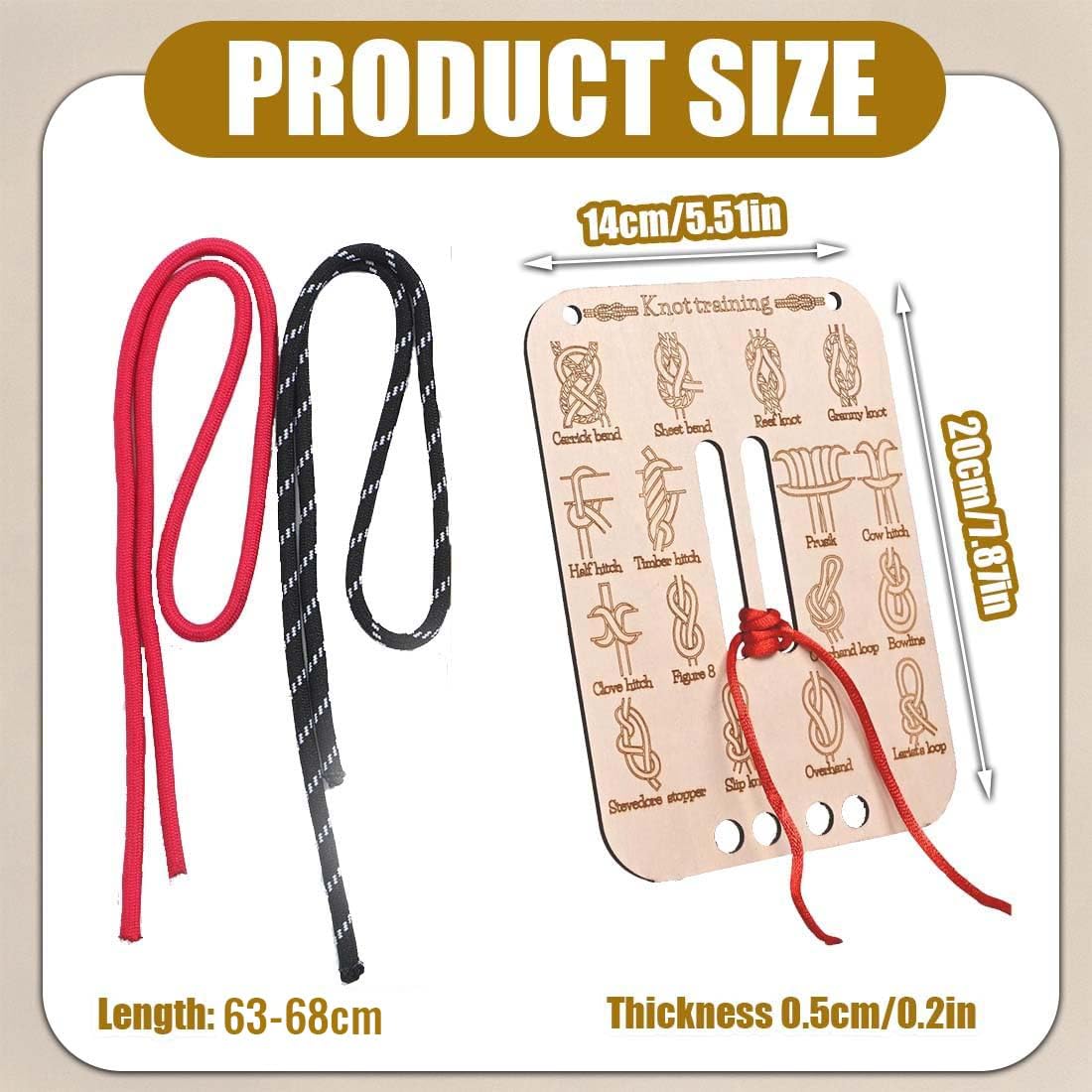 1 Kit Tabla De Práctica Para Hacer Nudos, Kit Entrenamiento De Nudos De Madera, 16 Esenciales Con Cuerdas Paracord, Para Exteriores, Supervivencia, Acampada Y Escalada
