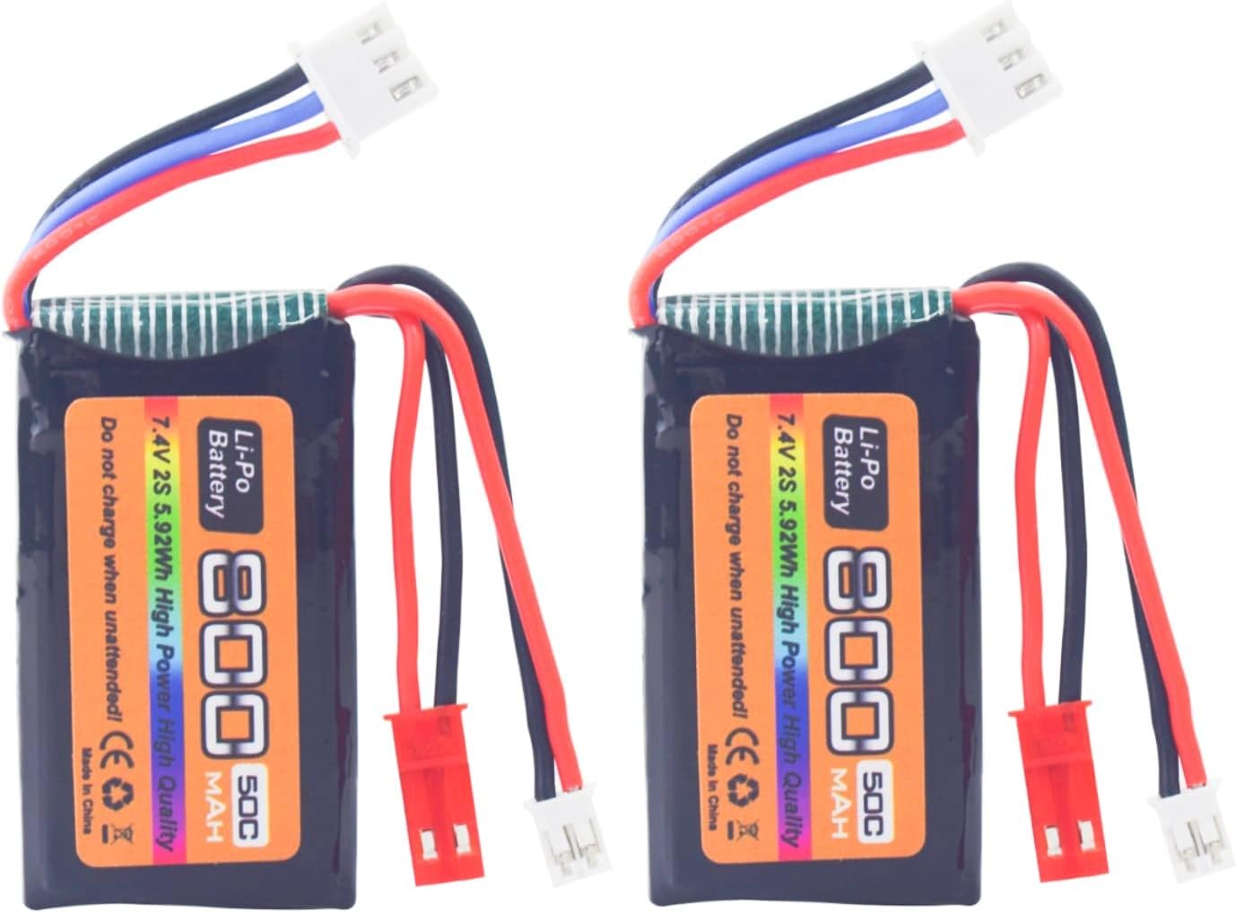 2PCS 7.4V 800mAh 2S 50C Lithium Battery With JST And PH2.0 Plug For