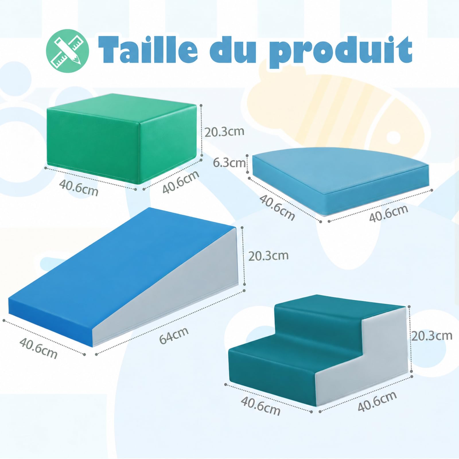 Wilwolfer Parcours Motricité Bébé 6 Pièces: Module Motricité Enfant Cuir PU Blocs Mousse Éducatifs - Jouets Descalade Bébé Structure d'escalade Antidérapante Ensemble d'échelle Double