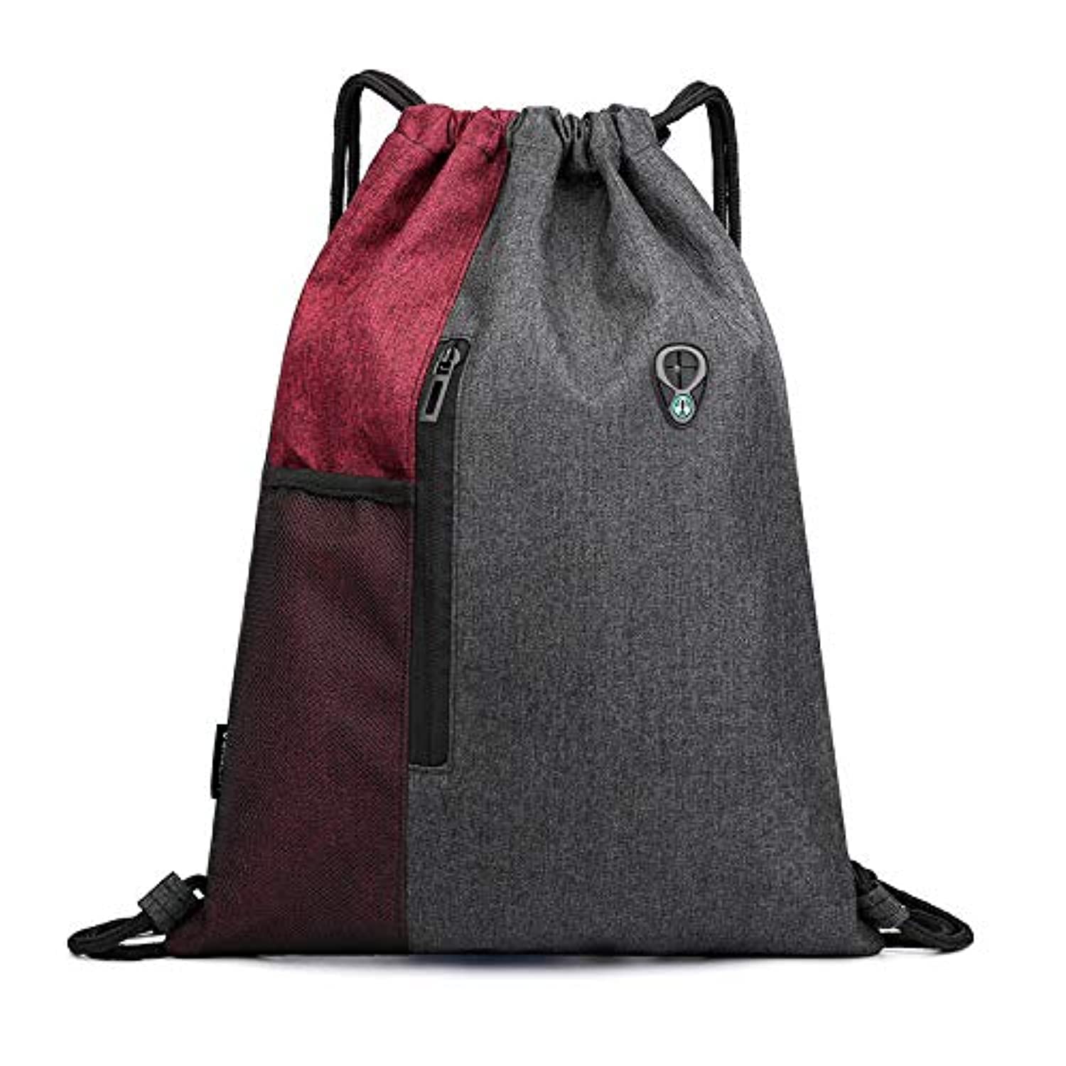 KASTWAVE Drawstring Sackpack Bag, Waterproof Oxford Cloth Backpack Gymsack with Pocket Gym Sports Bag and Earphone Hole Outdoor Exercise Running Swimming Backpack Unisex - Grey