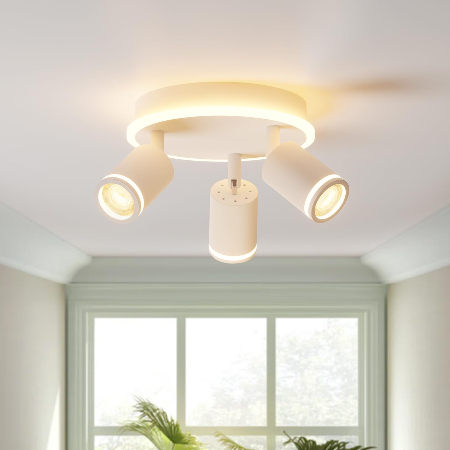 LVWIT LED Ceiling Light 3 Spotlights, White GU10 Ceiling Light, Round Base with Integrated Light Bar - Image 2