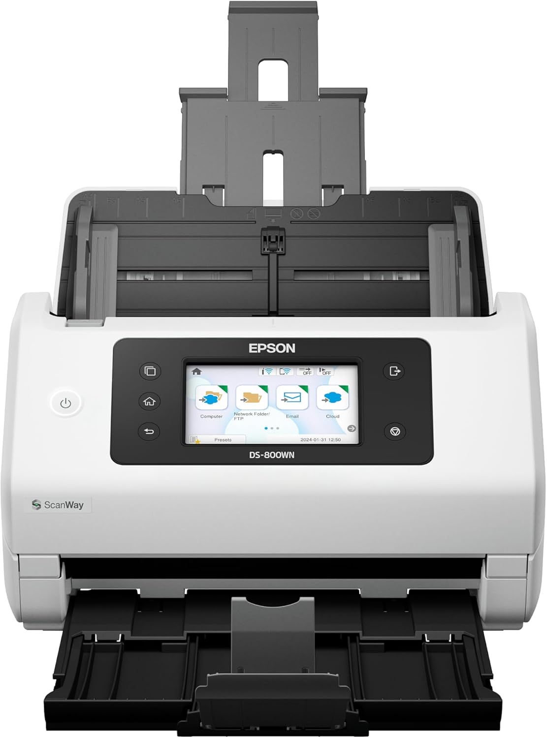 Epson DS-800WN EdgeLink Wireless Network Color Document Scanner with Duplex Scanning Computer-Free Function, 100-page Auto Doc Feeder (ADF) and 4.3" Colorful Touchscreen