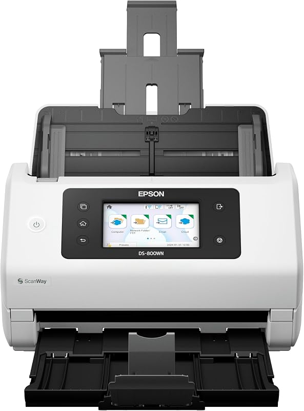 Escáner de documentos en color de red inalámbrico Epson DS-800WN EdgeLink | Escaneo dúplex Alimentador automático de documentos de 100 hojas Pantalla táctil a color de 4,3 pulgadas Velocidad de escaneo de 50 ppm