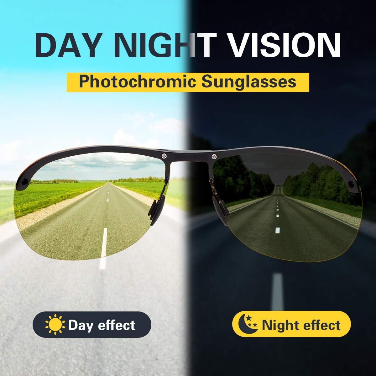 YIMI Polarized Photochromic Driving z87 Sunglasses For Men Women Day and Night safety glasses
