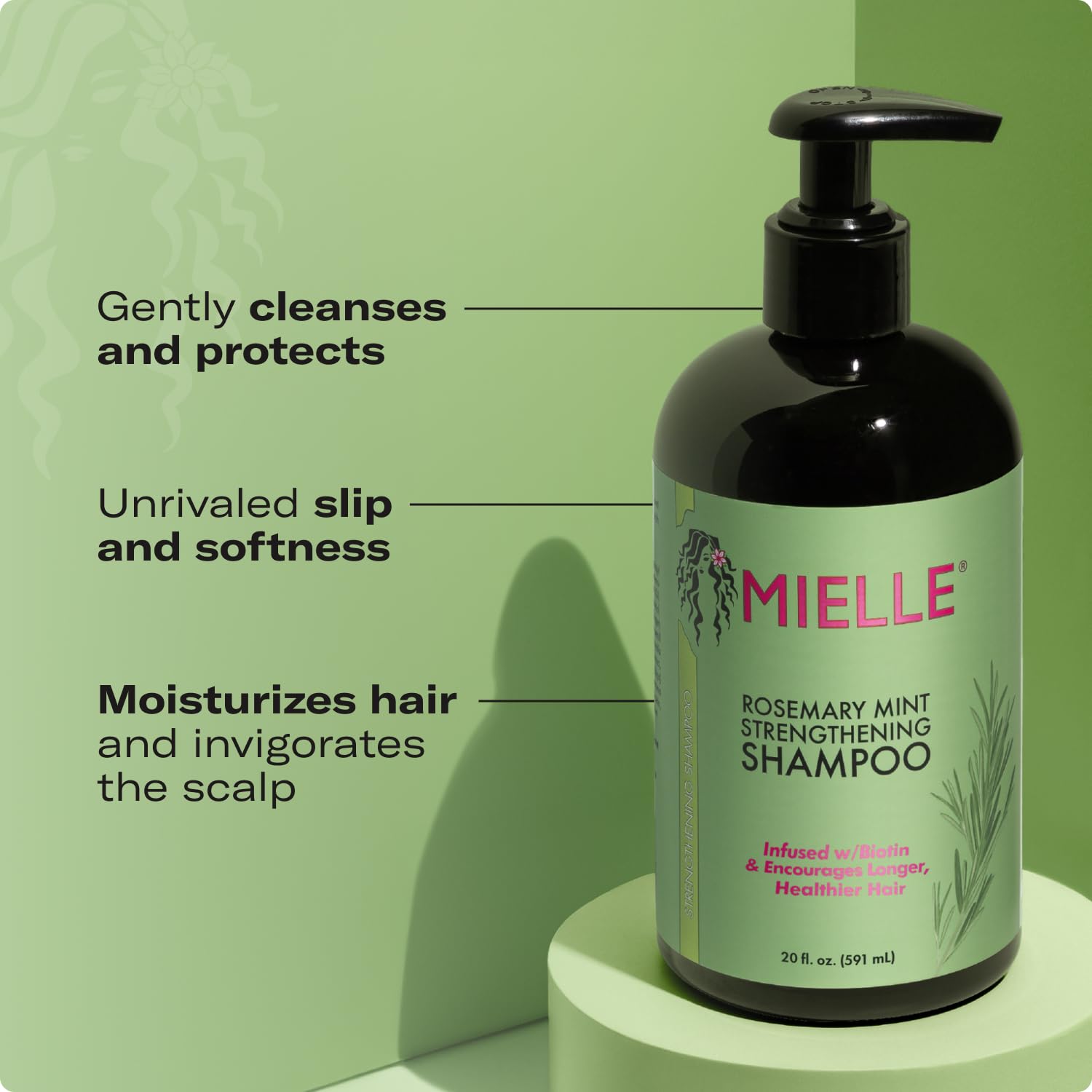 Mielle Organics Rosemary Mint Hair Strengthening Biotin Shampoo - Moisturizing Hair Shampoo for Women and Men to Gently Cleanse, Repair & Protect Strands (20 oz)