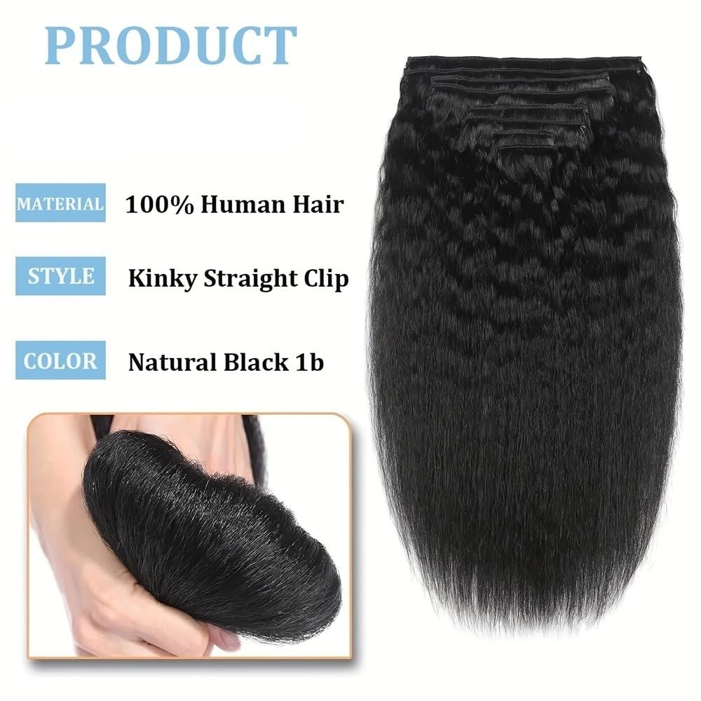 Przedłużanie włosów Kinky Straight Clip in doczepiane włosy Bezszwowe klipsy Prawdziwe ludzkie Naturalne czarne proste Yaki dla czarnych kobiet(22inches 120g)