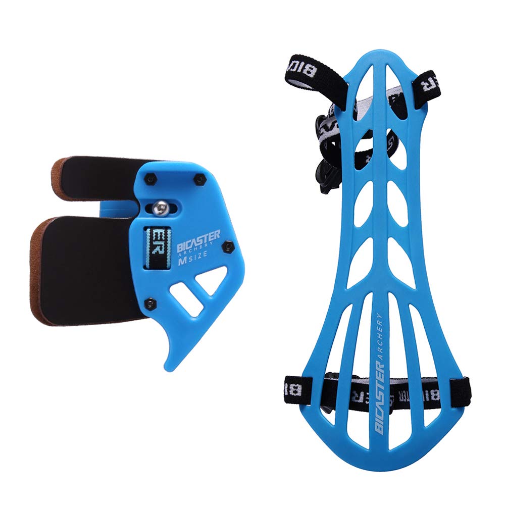 BICASTER Archery Finger Tab Guard (RH) + Arm Guard Set for Tradition Bow Recurve Bow Protective Gear (Blue, Medium)