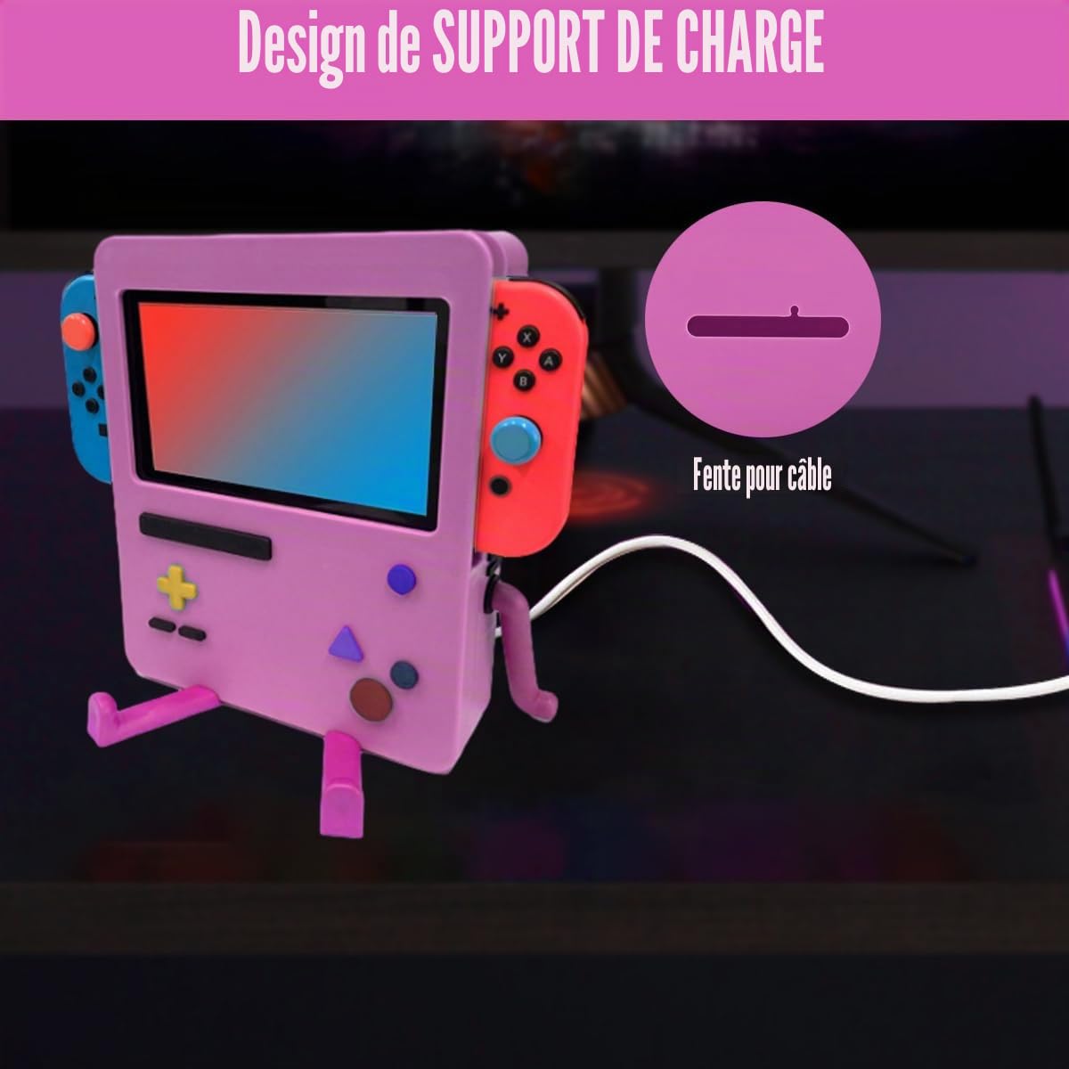 Support de Console Switch en Silicone Mignon Style Bande dessinée Rose, Support d’écran pour Console de Jeu Portable, Pratique pour Les Sessions de Jeu
