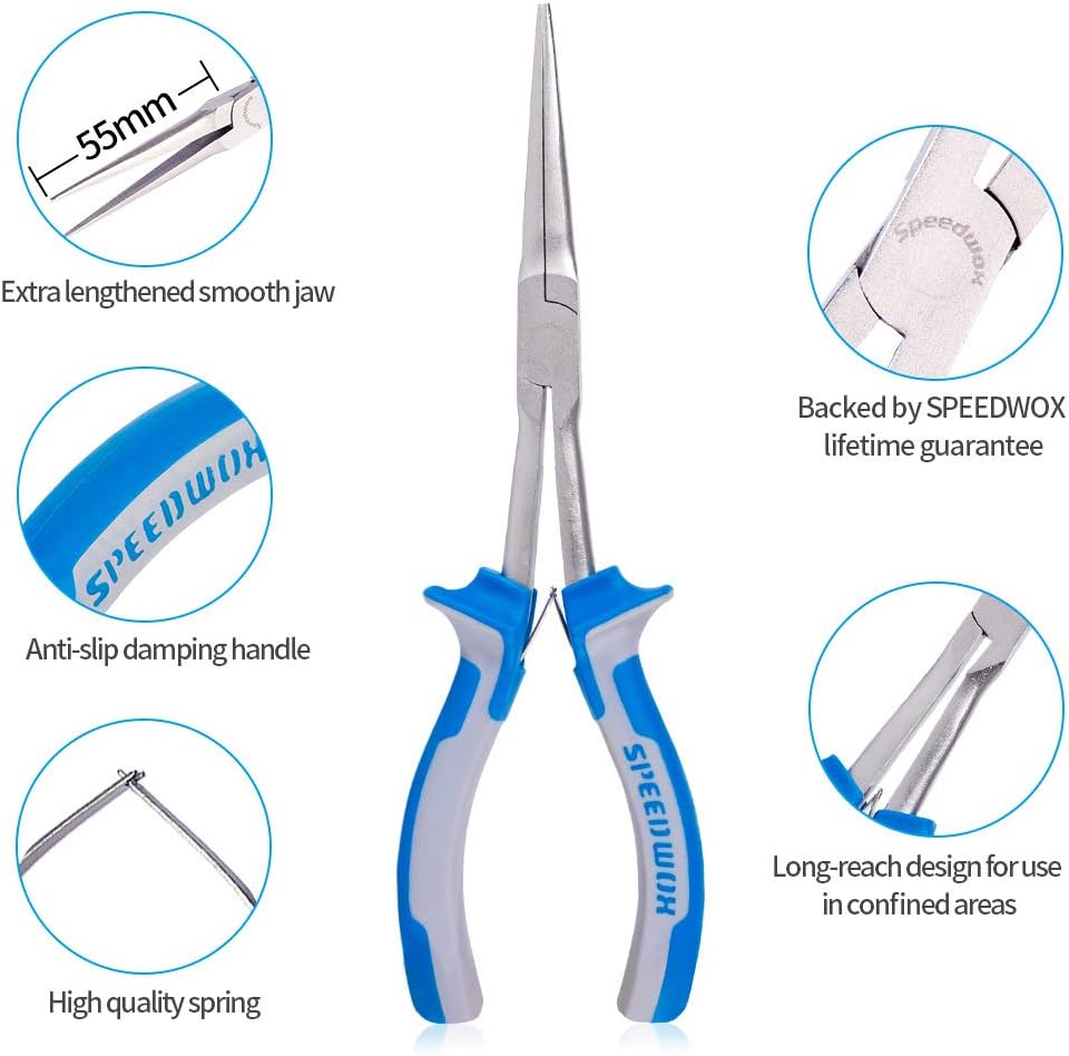 SPEEDWOX Long Reach Needle Nose Pliers 7 Inches Slim Extra Long Nose Mini Precision Wire Looping Fine Pliers for Hard to Reach Narrow Spaces Smooth Jaws High Leverage Reduce Efforts Non-slip Handles - - 