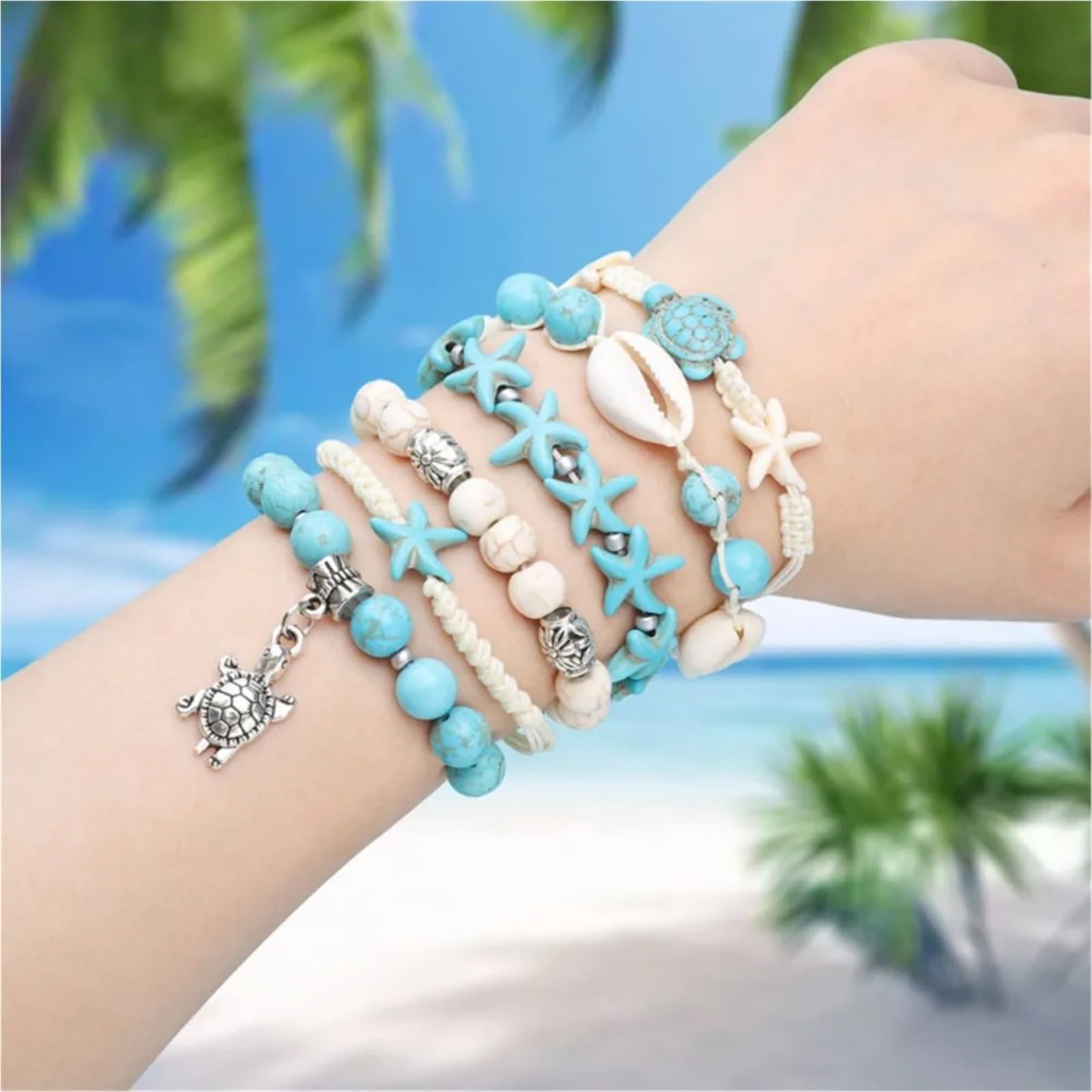 1Box Kit for la creazione di gioielli in stile oceano con conchiglie tartaruga e stelle marine, perline Perline per Braccialetti(Color 2)