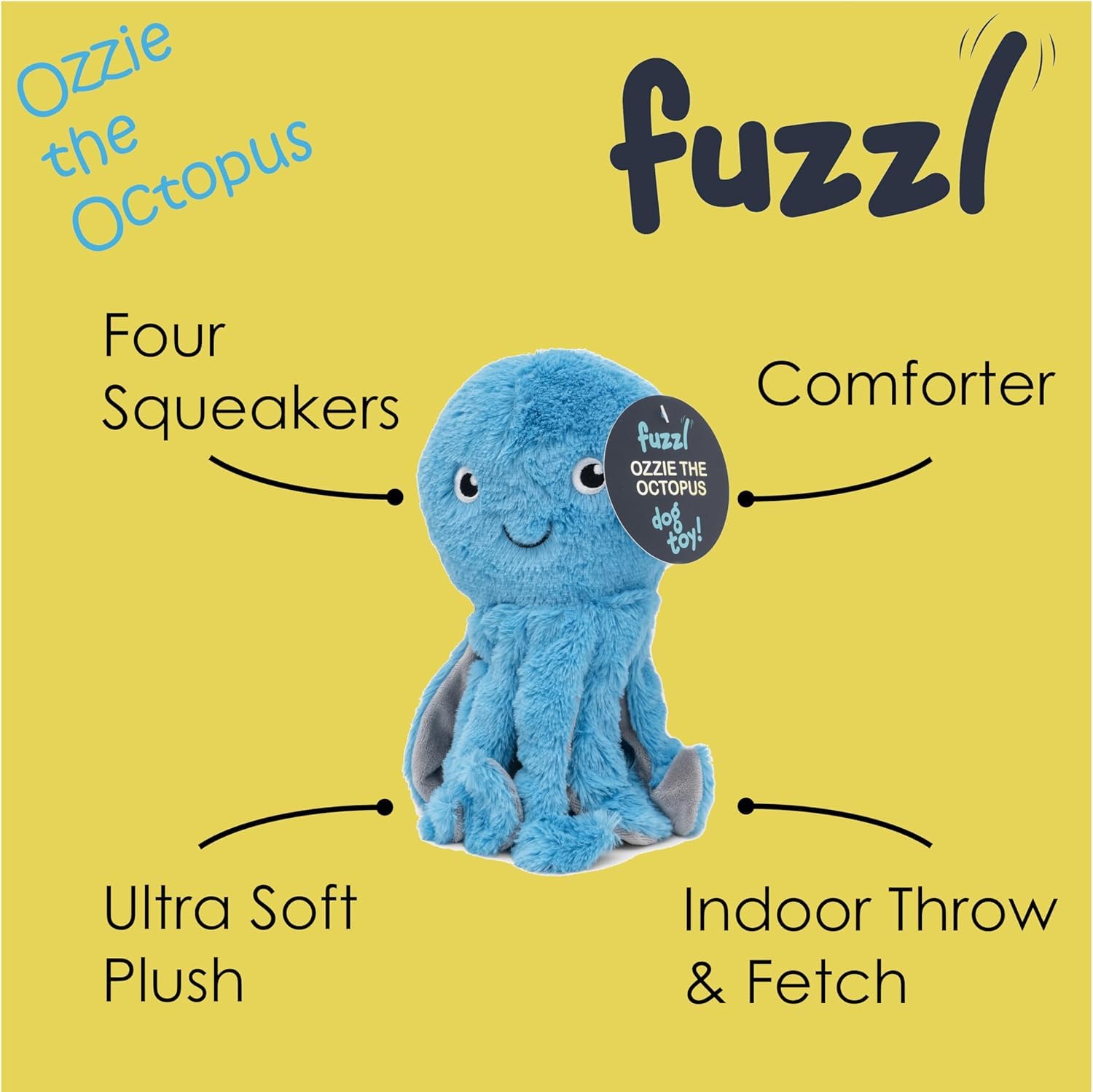Giocattolo Ozzie Polpo Per Cani - Con 4 Squeaker, Blu, 25x9x11 Cm, Per Cani Piccoli E Medi