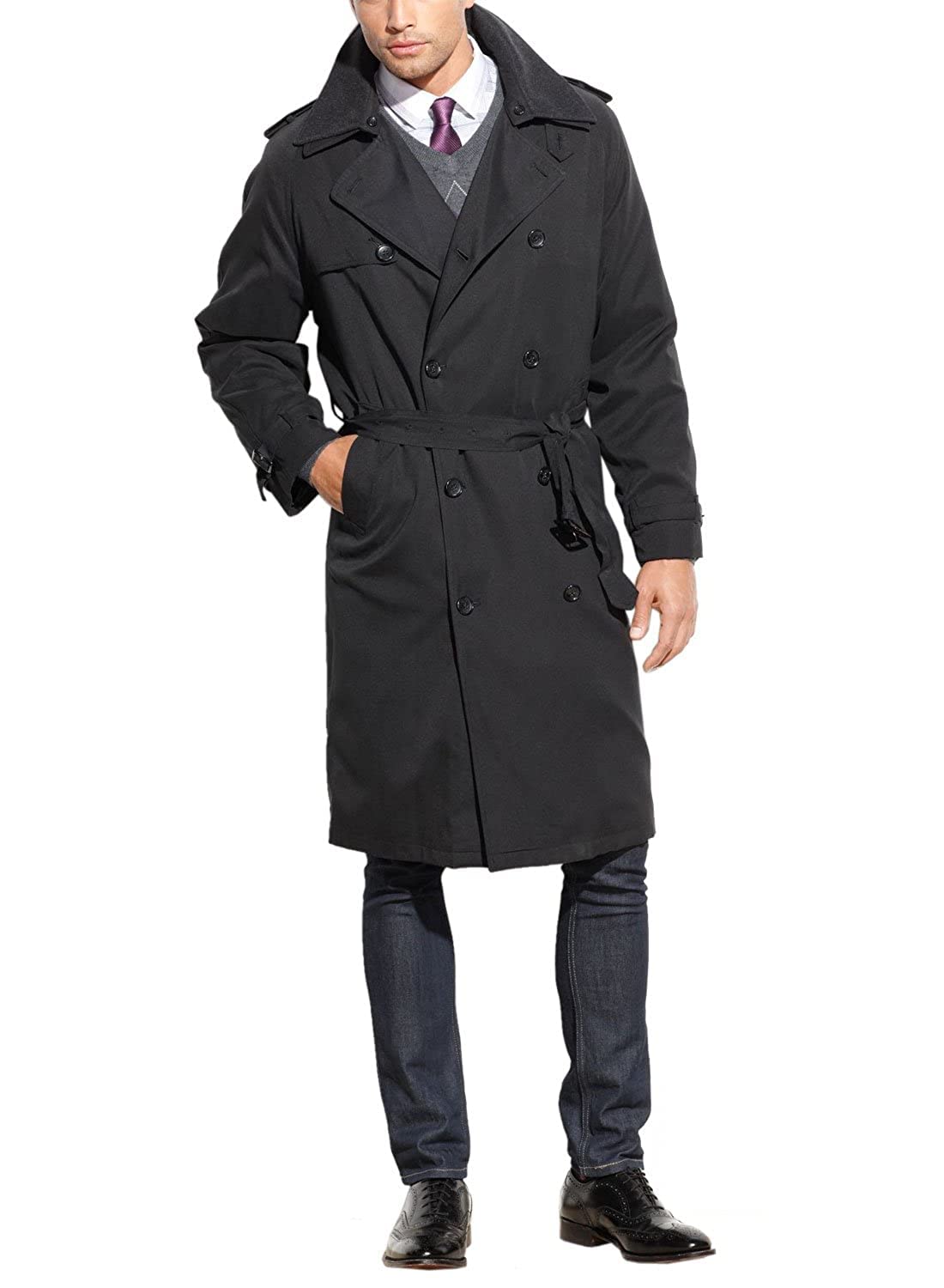 LONDON FOGMen's Iconic Double Breasted Trench Coat with Zip-Out Liner and Removable Top Collar Trenchcoat