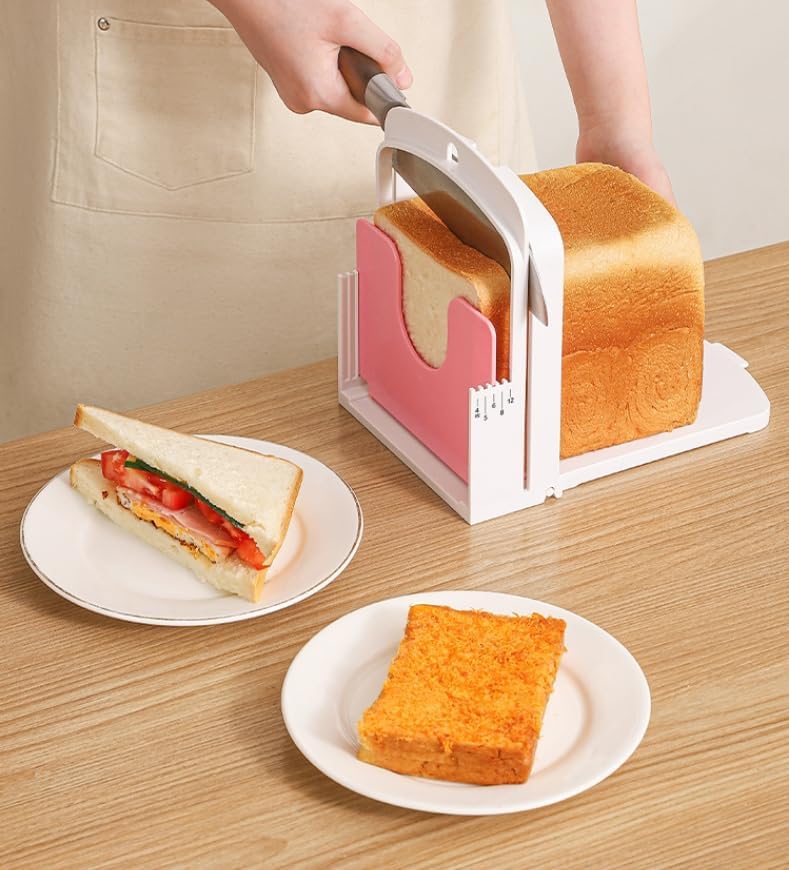 Bread slicer&DIY mold with adjustable thickness and foldable storage function - a bread cutting tool suitable for sandwiches, toast, and handmade bread (both left and right hands, wall rack)