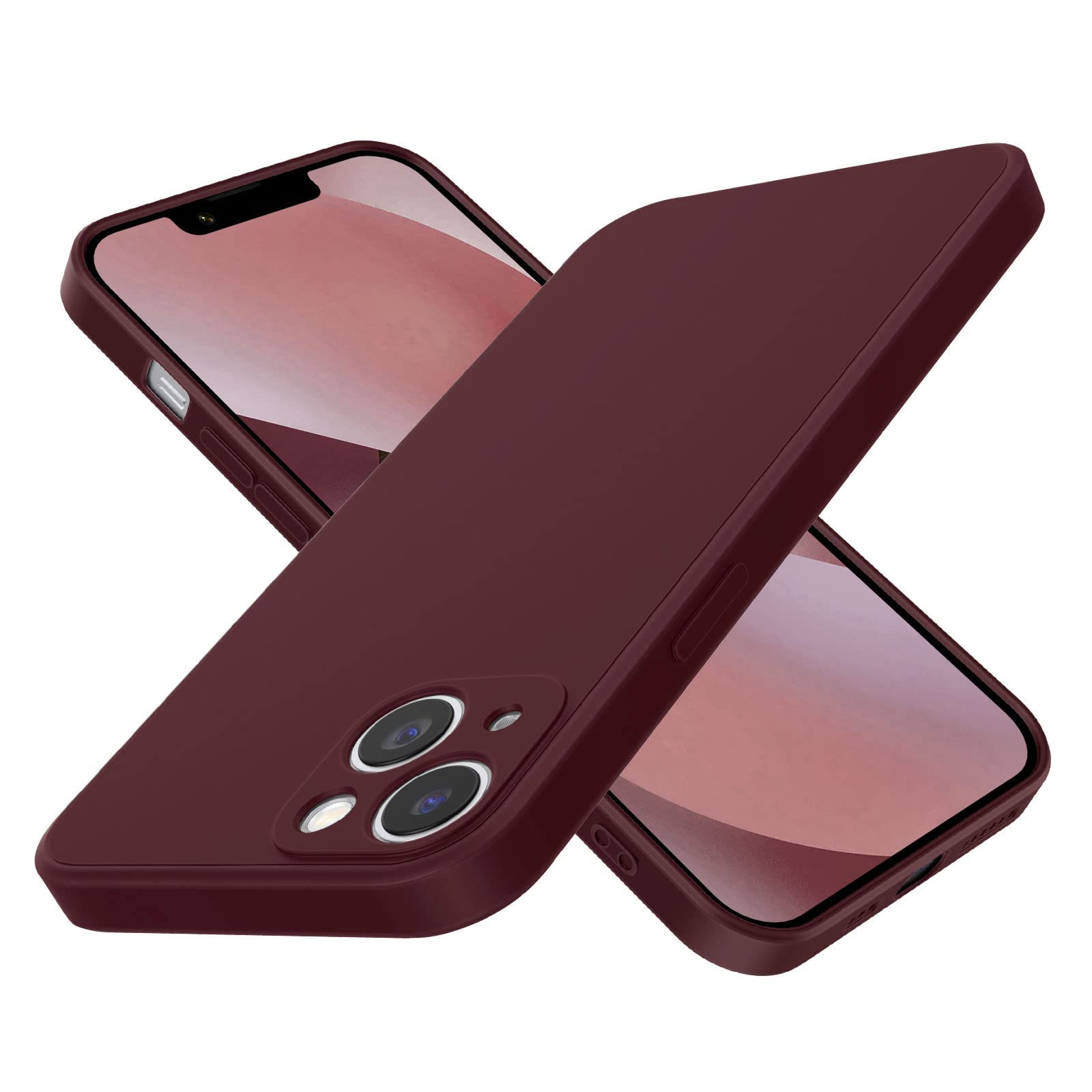 UEEBAI Silicone Case for iPhone 13 6.1 inch, Slim Liquid Silicone Case Shockproof Full Body Protection Phone Case with Anti-Scratch Microfiber Ultra Slim Soft Bumper Cover - Wein Red