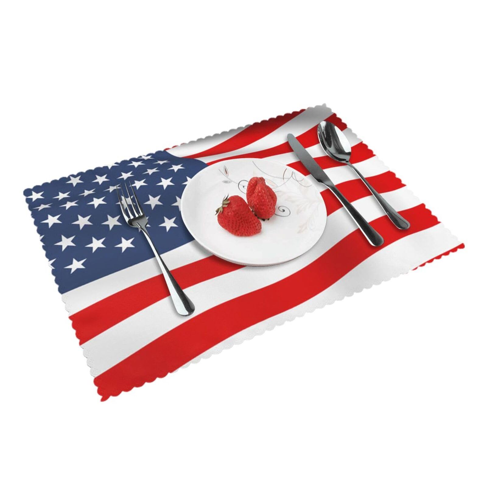 American Flag Patriotic Printed Placemats Set of 4 PCS Washable Placemat for Kitchen Table Heat-resistant Table Mats 45x30 CM