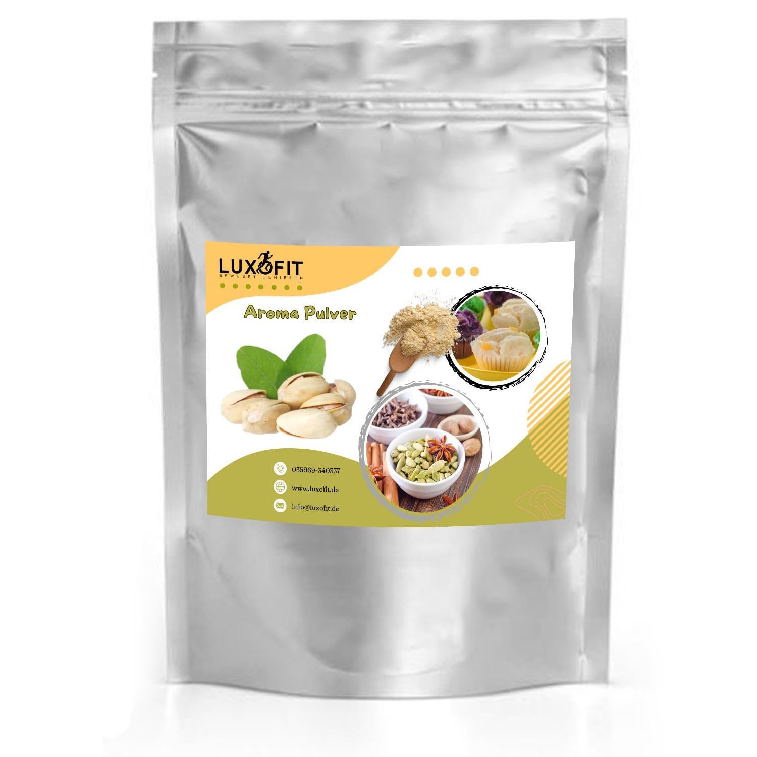 Luxofit Pistazie Aroma Pulver, Getränkeveredelung, Aromatische Backzutat, Kreatives Backen, Natürliche Pistaziennote, für Private Küche und Gastronomie geeignet, Getränkeveredelung (500 g)