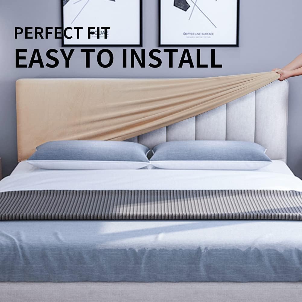 DUJUIKE Funda cabecero Cama, Protector de Funda de Cabecera de Cama, Tejido de Terciopelo Suave, Funda Protectora para cabecero de Cama (Camello, Longitud de la cabecera：200cm-220cm)