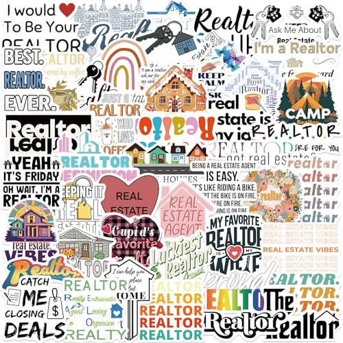 50Pcs Realtor Stickers,Cute Realtor Decals,Laptop Stickers,Aesthetic Vinyl Stickers for Teens Kids,DIY Gift,Decorations DIY Stickers,Party Favor Stickers Pack