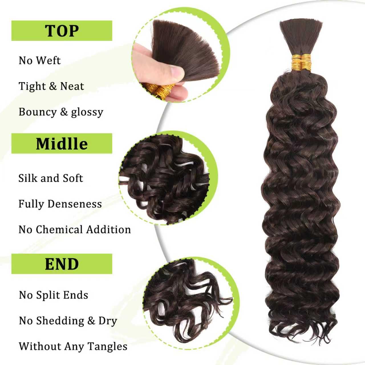 Water Wave Bulk for Braiding 16inch 100g With 2 Bundles Deep Wave Bulk Hair for Boho Braids No Weft Curly Wavy Synthetic Bohemian Braiding Hair Extensions for Women (4# - Image 3