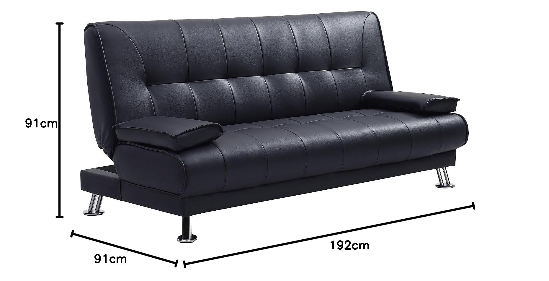Vente-unique - Sofá Cama 3 plazas Maxime - Piel sintética - Negro | Patas de metal de diseño, 3 posiciones para el respaldo, fácil de limpiar