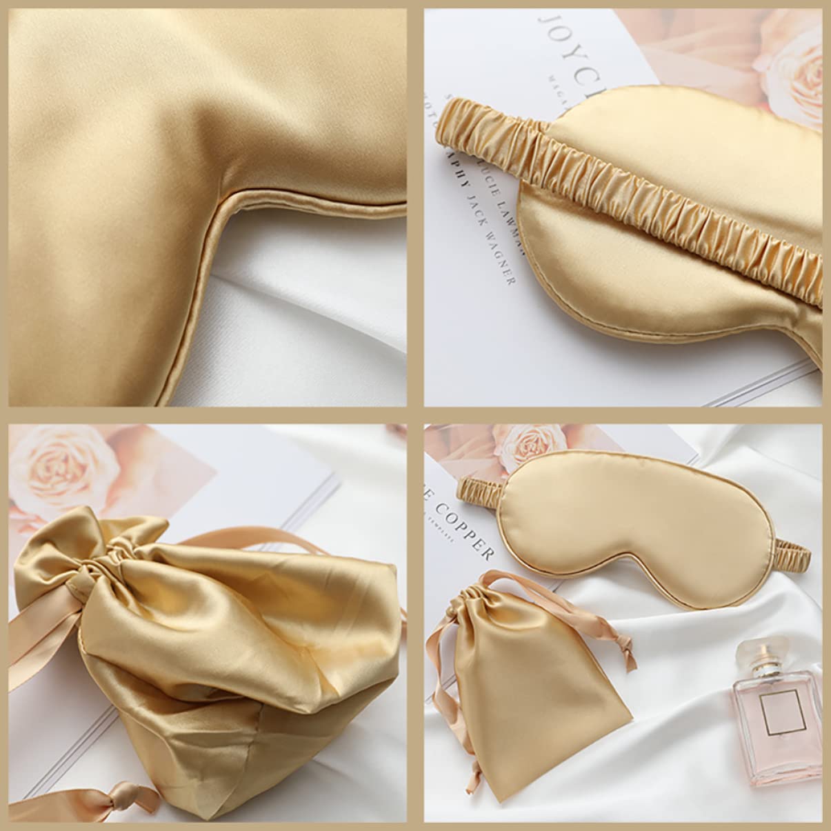 FRCOLOR 3sets Maschera Da Sogno Seta Artificiale Con Cinturino e Borsa Pratico Per Sonno e Viaggio Comfort Assicurato Per Donne e Ragazze