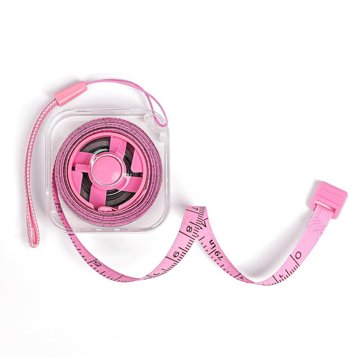 1 Pack Square Transparent Soft Tape Measure, Dual-Scale 79 Inch/ 200 CM, Mini Ruler with Lanyard and Push Button for Cloth Sewing, Fabric & Body Measurement, Pink