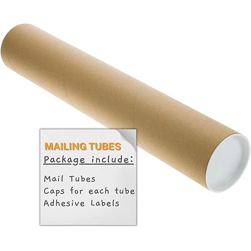 SAVUK Mailing Tubes with Plastic Caps Shipping Cardboard Blueprints Artwork Poster Extra Heavy-Duty Thickness Posters, Art Prints Multipurpose Documents Storing (1 Pack) 2x18 inch
