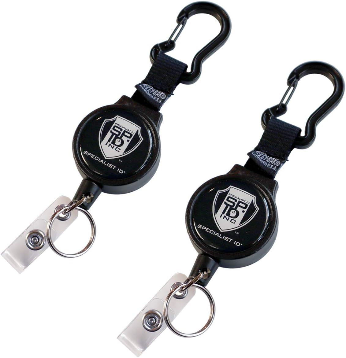 5 Pack - Heavy Duty Badge Reel with Badge Holder & Key Ring - Carabiner Retractable Keychain Lanyard with Strong Kevlar® Cord, Card Strap & Belt Loop Clip by Specialist ID & Key-Bak USA