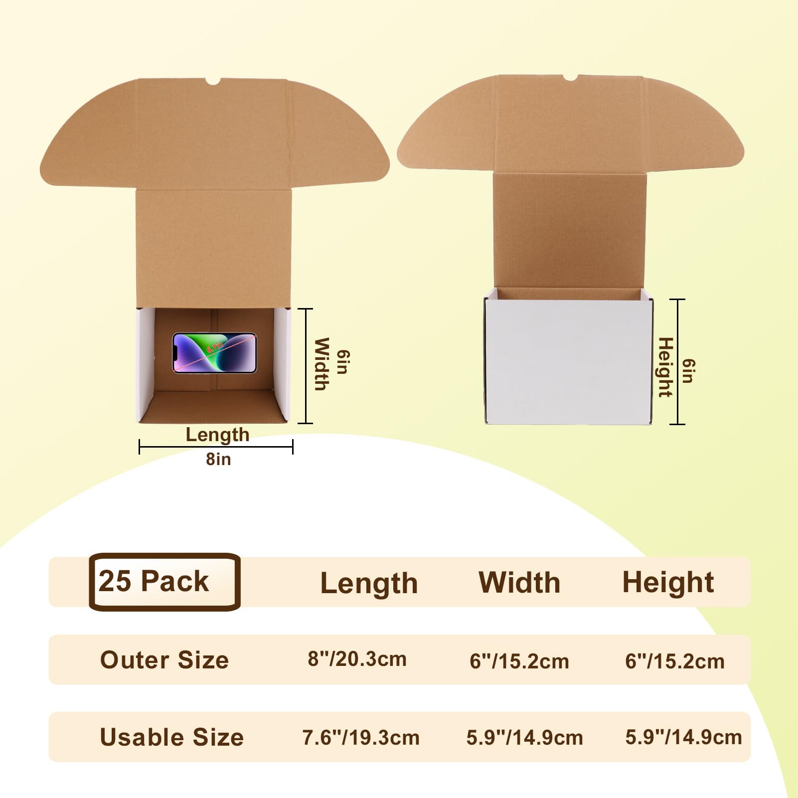 WIFTREY 20,3 x 15,2 x 15,2 cm weiße Versandkartons, 25 Stück, kleine Wellpappe, zum Verpacken von Kleinunternehmen, Versand, Umzug