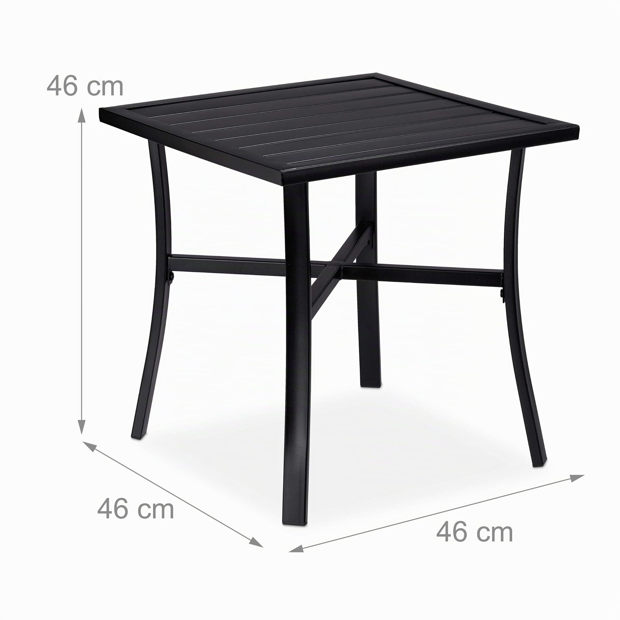 Relaxdays Tavolino da Giardino Quadrato, per Giardino e Balcone, Arredamento da Esterno, Acciaio, LxP: 46x46 cm, Nero