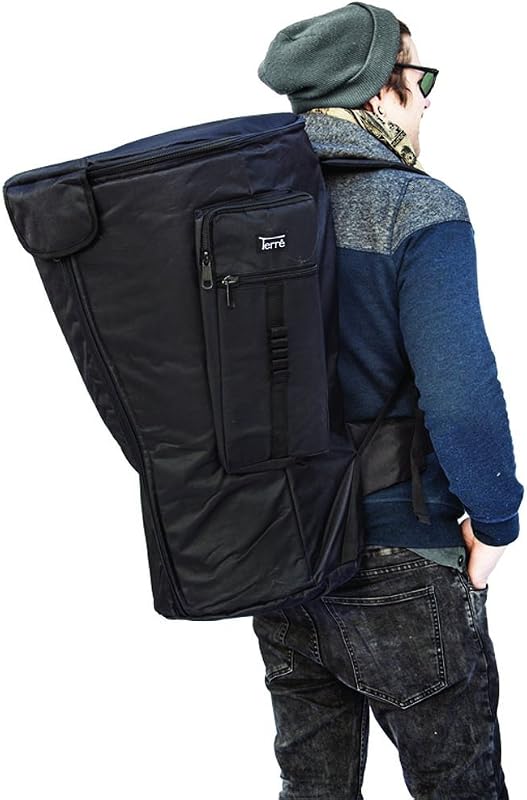 Bolsa para djembé Deluxe, doble capa, Altura: 25.5", Diámetro superior: 16" (XL) | Tambor hecho a mano con materiales naturales; Sonido cálido y resonante para principiantes, intérpretes y practicantes de percusión.