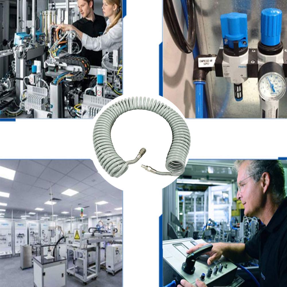 Spirale Tubo Aria, 15M Air Tubi PU Grado Industriale Ad Alta Pressione Resistente Pneumatico Tubo Con Connettore Rapido E Guardia Molla Di Rinforzo Per La Lavorazione Del Legno Utensili,5*8mm12M
