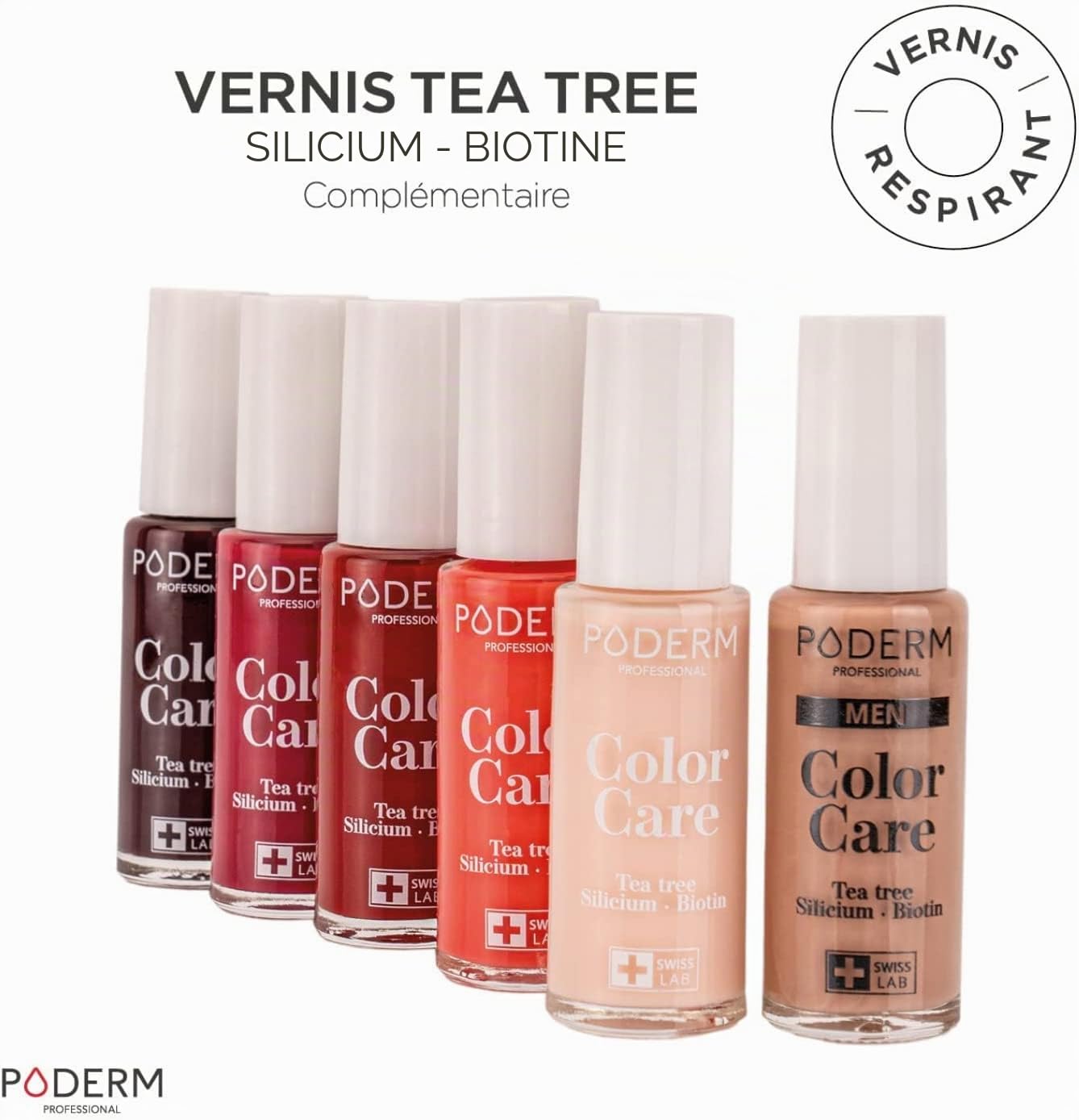 PODERM - LOT DE 2 PRODUITS | MYCOSE ONGLE TRAITEMENT | | Soin professionnel pied/main | Facile & rapide | Swiss Made + Vernis Couleur TEA TREE - Traitement des Ongles Abîmés par MYCOSE - Swiss Made