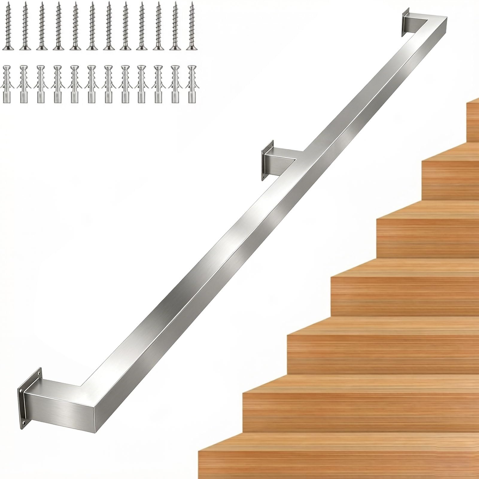 Stainless Steel Stairs Banister Handrail for Indoor and Outdoor - 1ft~20ft Complete Kit, Handrails for Stairs, Staircase Railing, Safety Hand Rails(14ft/420cm)