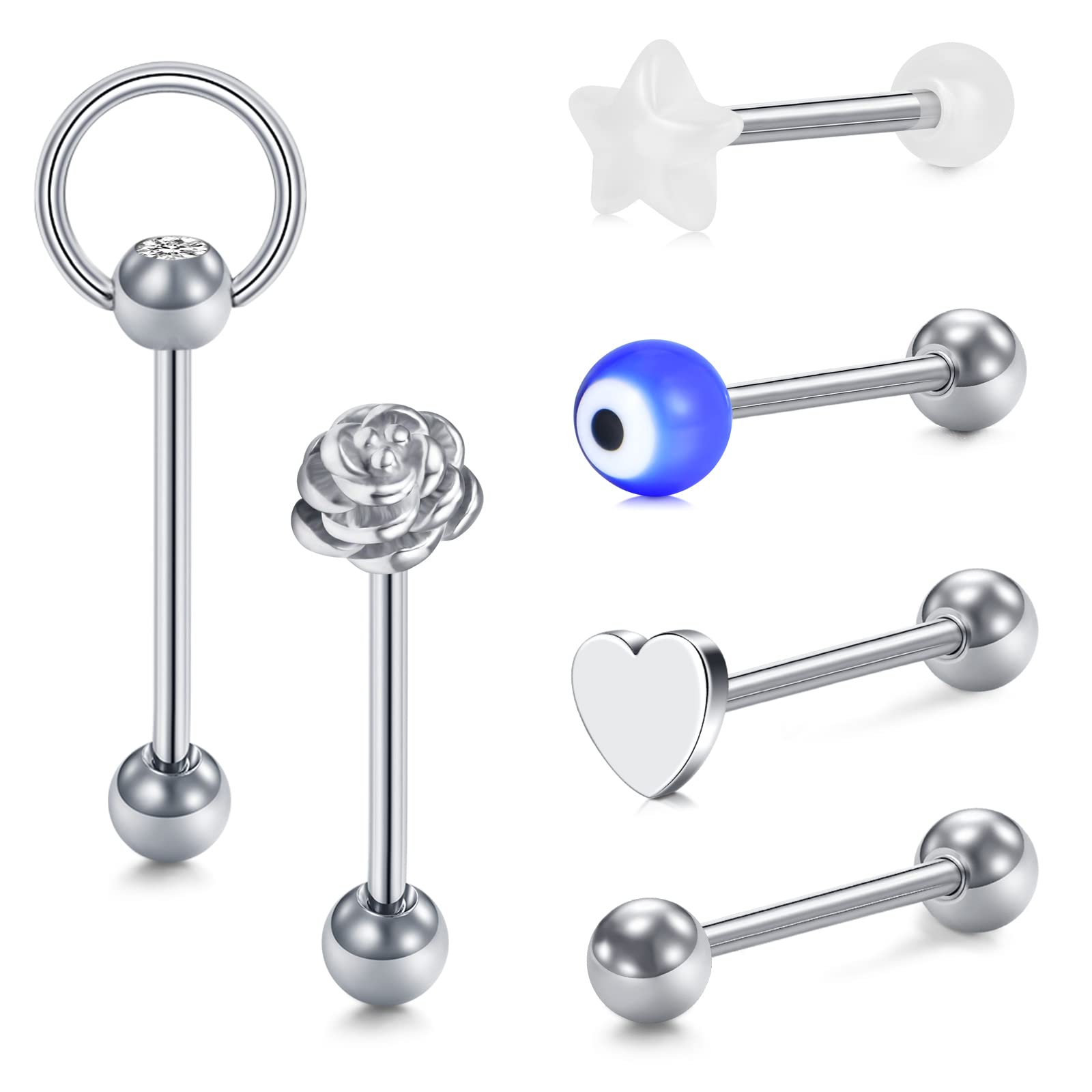 Set 5 Palline Piercing Lingua OUFER - Acciaio Chirurgico Viola Con CZ, 16mm - Foto 11