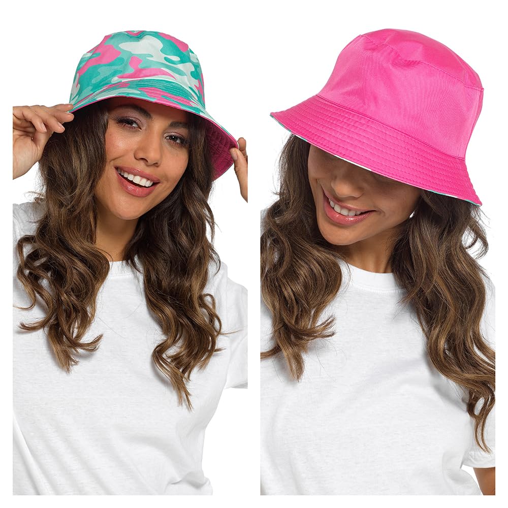 Undercover Ladies Reversible Bucket Hat GL1097 Pink/Mint Camo M/L