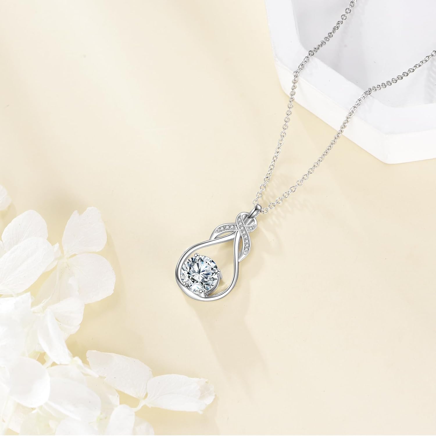 Moissanite Infinity Teardrop Necklace Sterling Silver 1.5 Carat Teardrop Pendant Infinity Love Jewelry Gifts for Women Men - Image 2