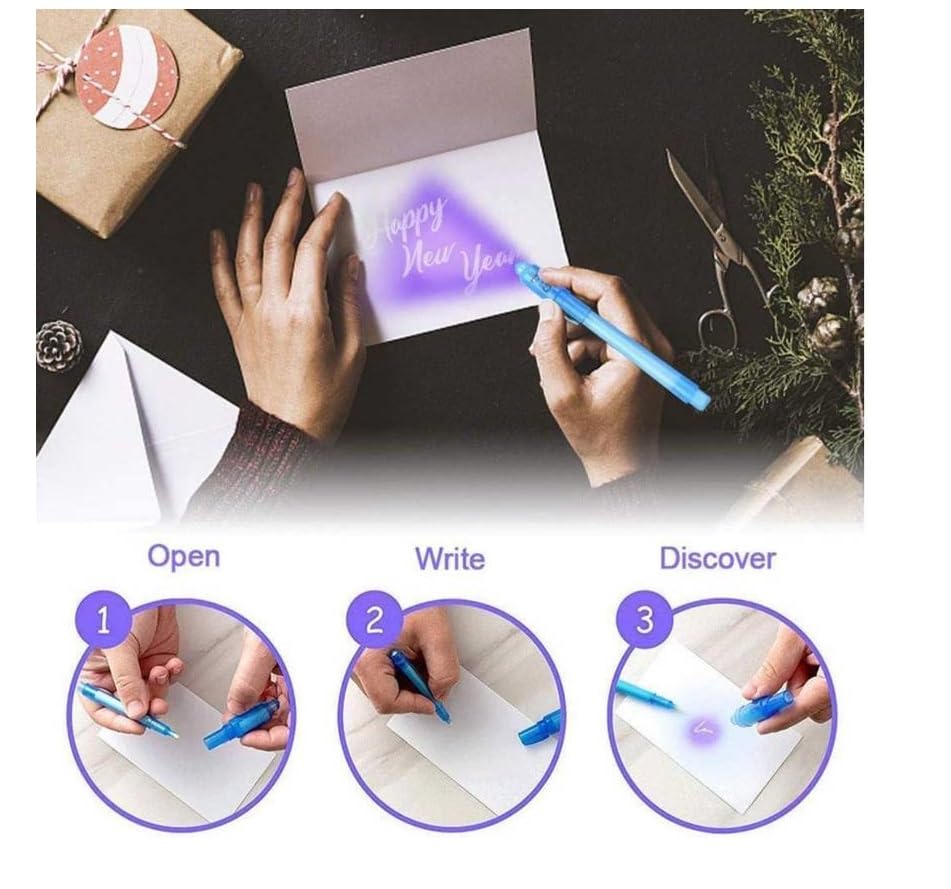 Image of ECLET Magic (Invisible) Pen with UV Light | Best Return gifts for kids| Birthday Party Return gift in bulk, Pen Gift Set (Pack of 10, Ink Color - Invisible)