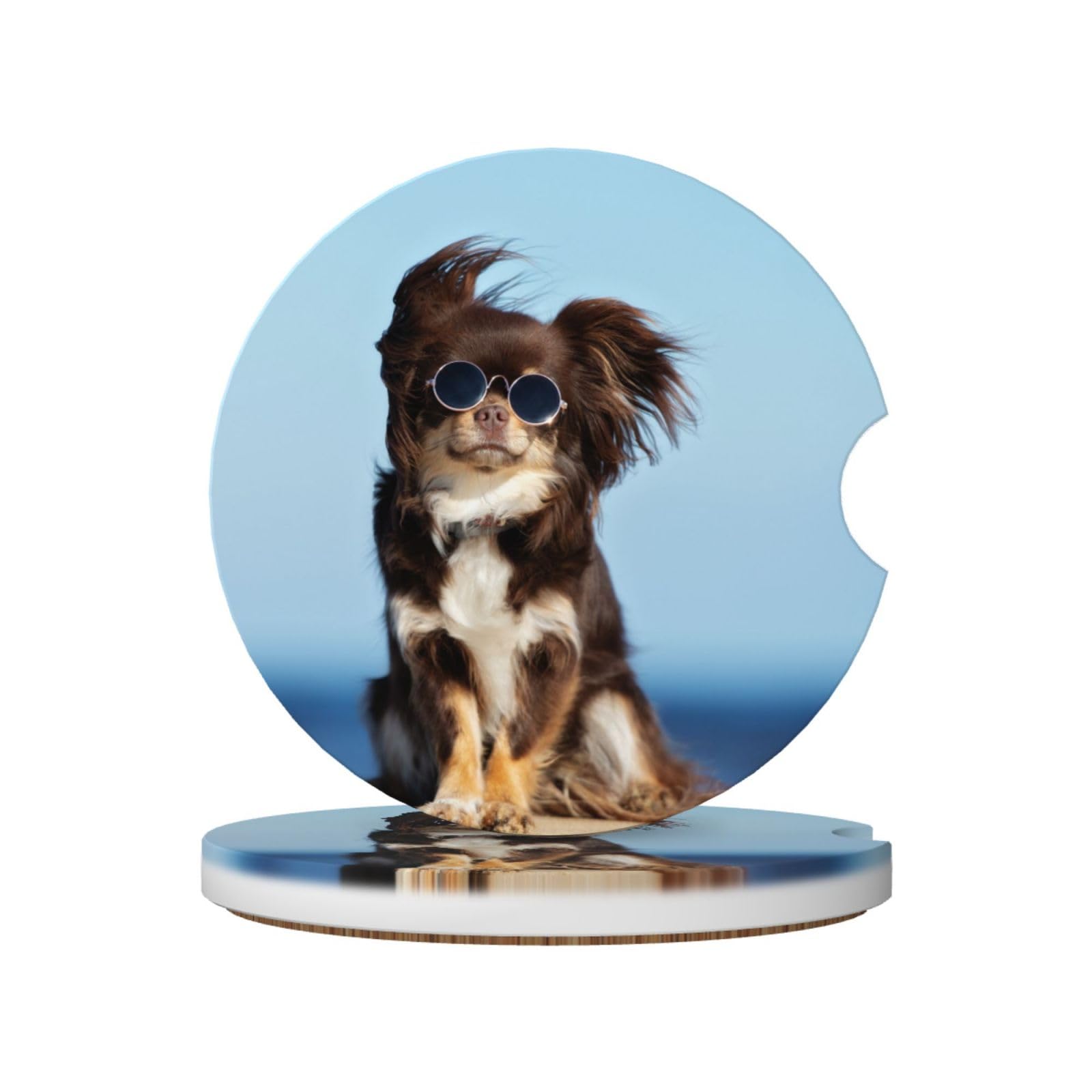 Funny Chihuahua Dog, Car Cup Holder Coasters 2 Pack, Absorbent Ceramic Car Coasters with Non Slip Cork Base