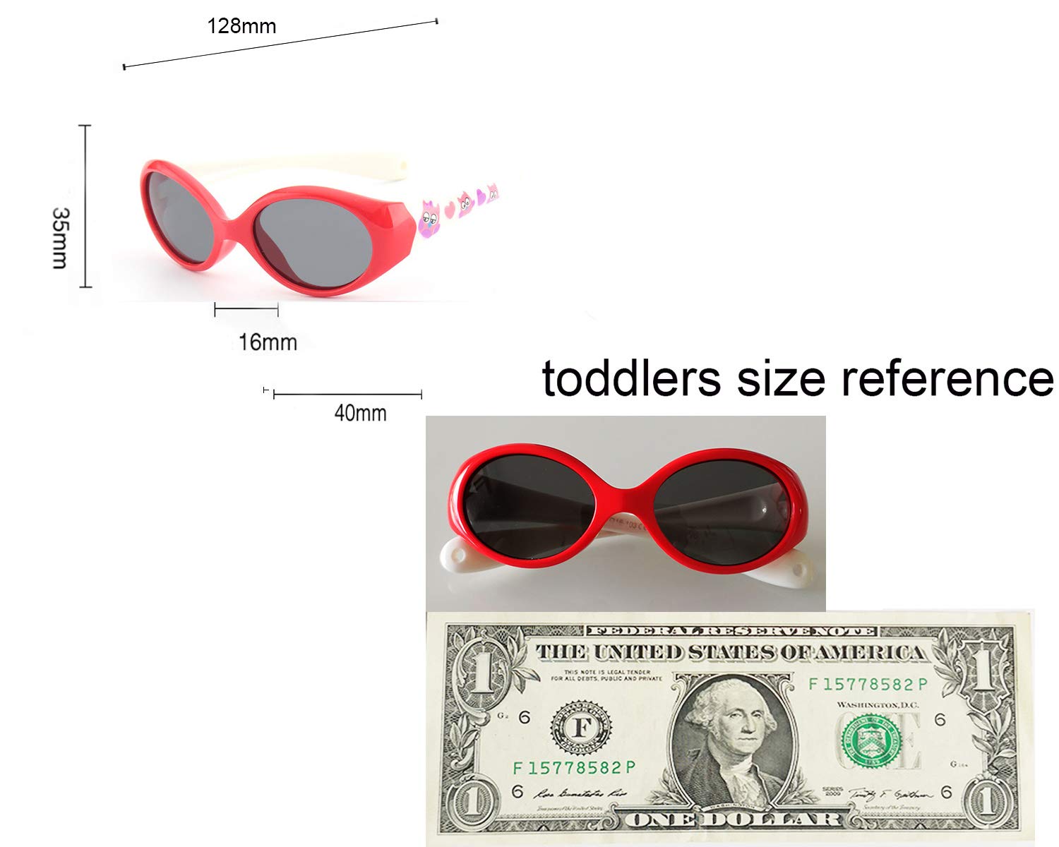 FOURCHEN Baby Sunglasses UV Protection,100% UV Proof Flexible Toddler Sunglasses for Kids Age 0-2 (red-white)