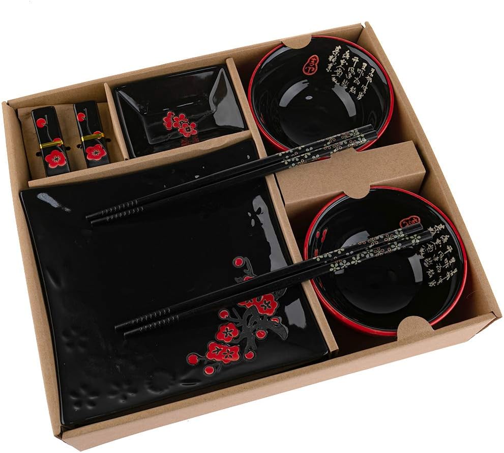 Complete Japanese Serving Set Red Black BigaMart