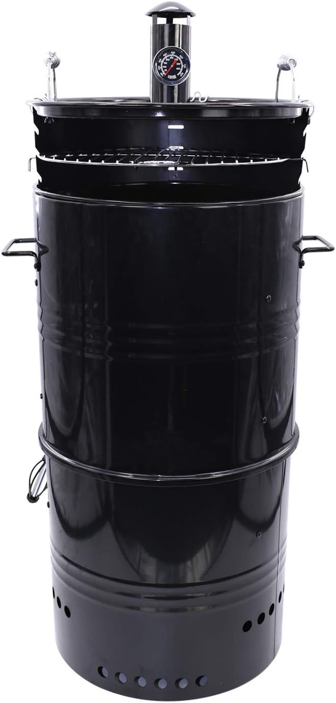 Hakka Vertical Charcoal Smoker, Multi-Function 20 Inch Barbecue and Charcoal Smoker Grill Heavy Duty Round BBQ Grill for Outdoor Cooking Camping
