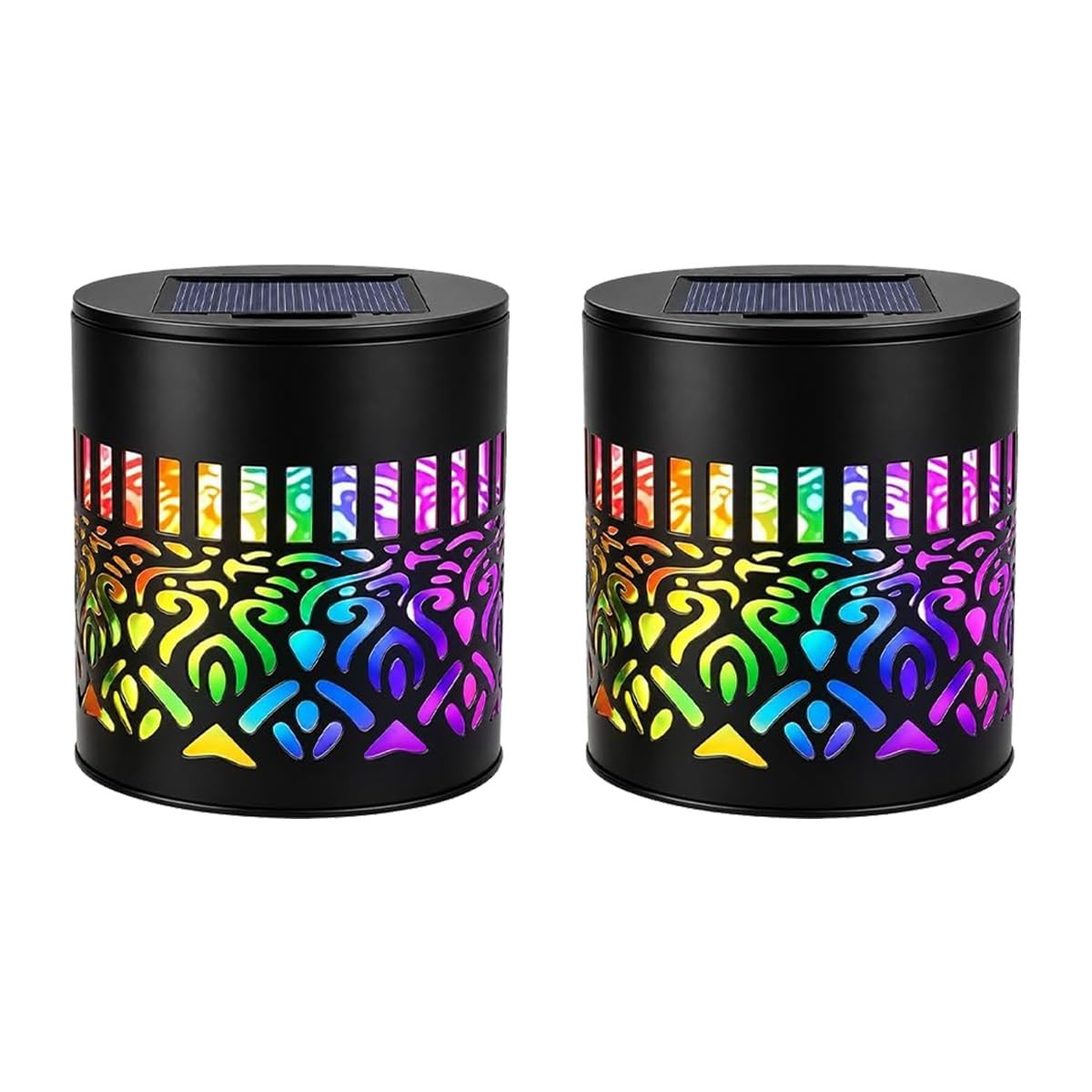 DTWEFF Mandala Theme Waterproof Fence Light, Waterproof Solar Mandala Deck Step Lights Metal for Garden Post Patio Backyard Yard Decor(Colored Light,2pcs)