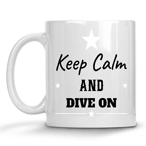 Funny Gift Ideal Scuba Diving Enthusiast Gift - for Great Grandfather's Graduation - Keep Calm and Dive on - Large 11 Oz White Ceramic Coffee Mug