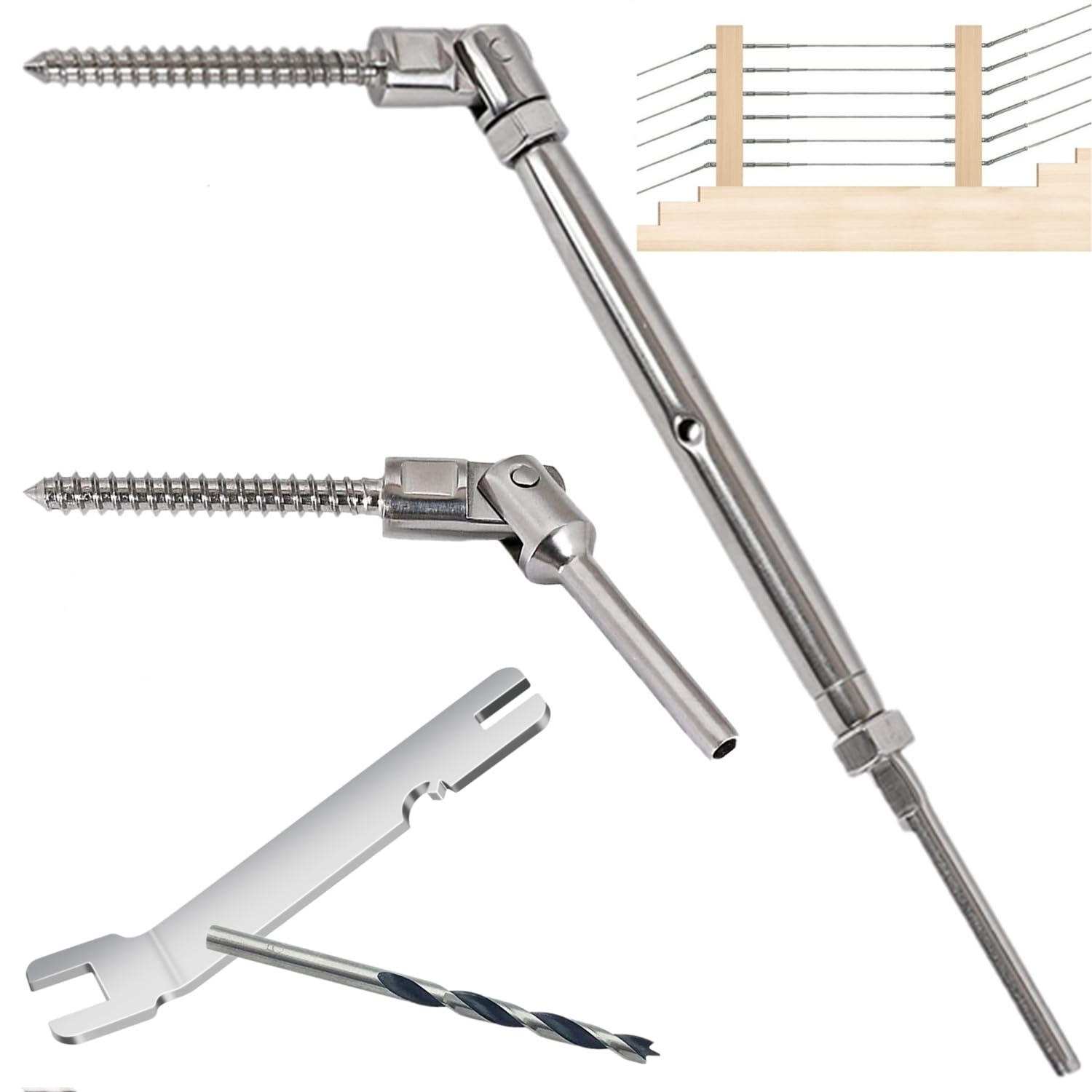 Kit de barandilla de cable para renovar balcones y porches de madera exteriores