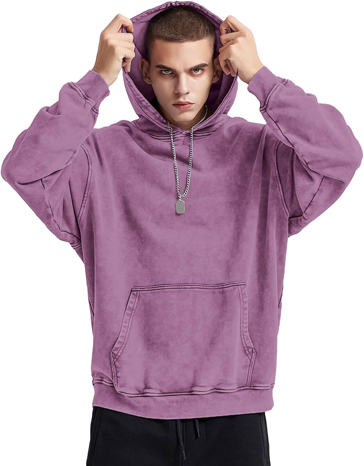 Bobeutou Oversized Hoodie Men Vintage Cotton Casual Hooded Sweatshirt Trendy Baggy Basic Hoodies Retro Pullover Streetwear - Image 2