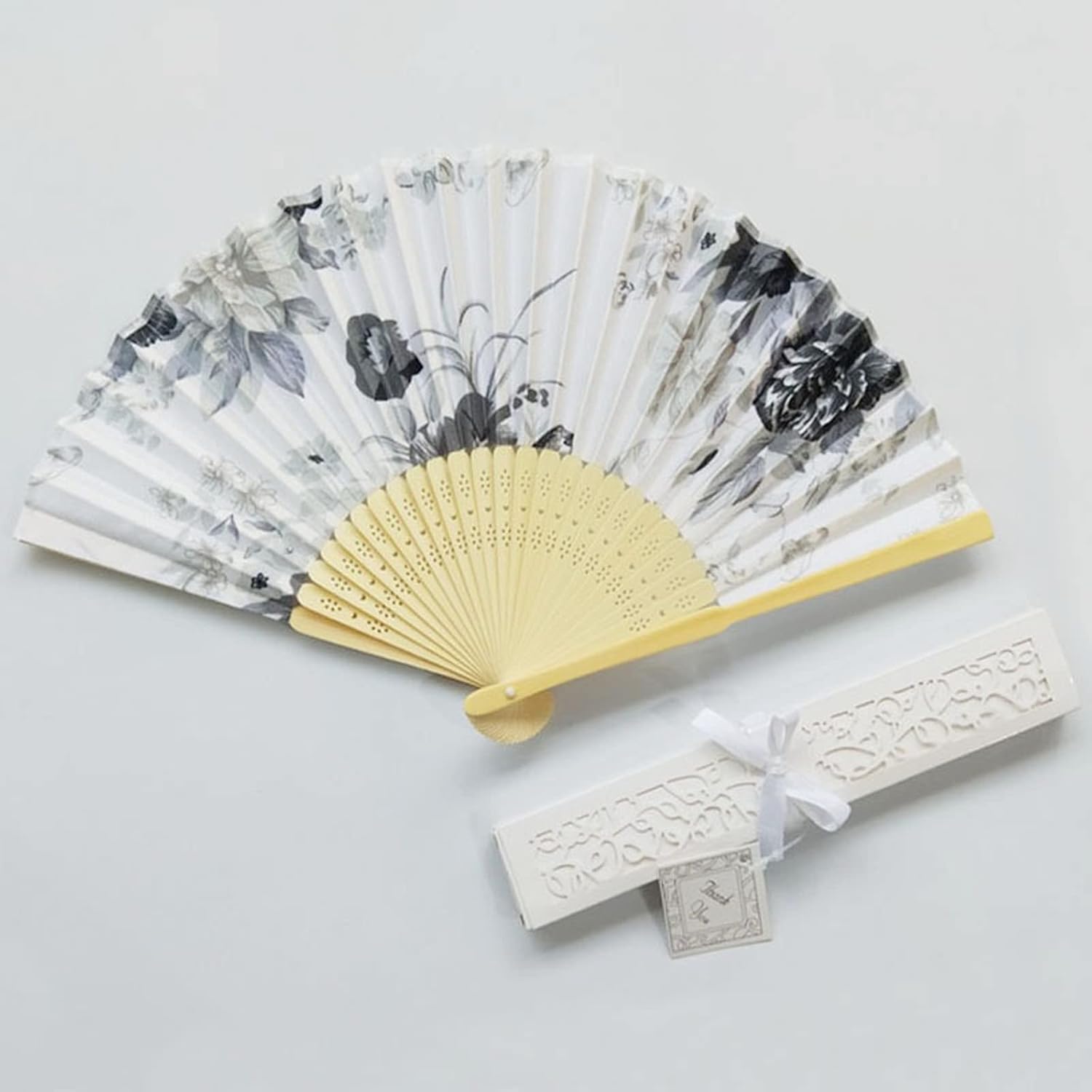 JFS Personalized Engraved Silk Hand Fan Wedding Fold Fan Vintage Fans Customized Wedding Favor Folding Hand Fan for Women Customized Floral Folding Fan Silk Hand Folding Fan (E,50Piece)